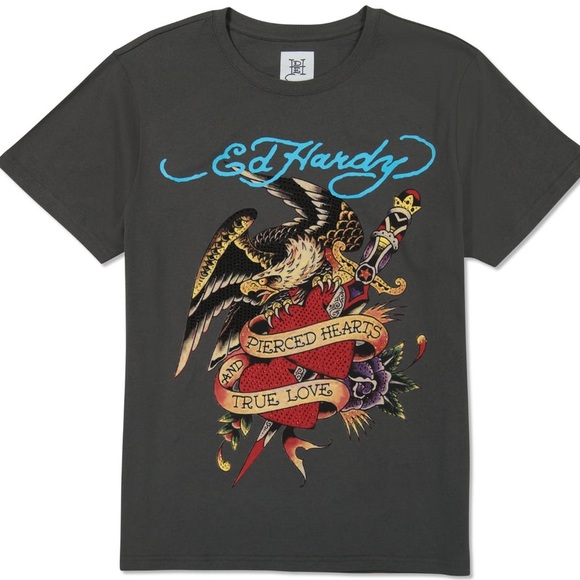 ED HARDY Rhinestone 100% Cotton Garment Washed Short Slv Graphic T-shirt Unisex - Picture 3 of 12